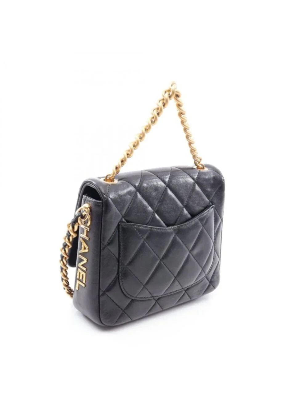 Chanel Shoulder Bag Quilted Black Lambskin 2-Way Chain